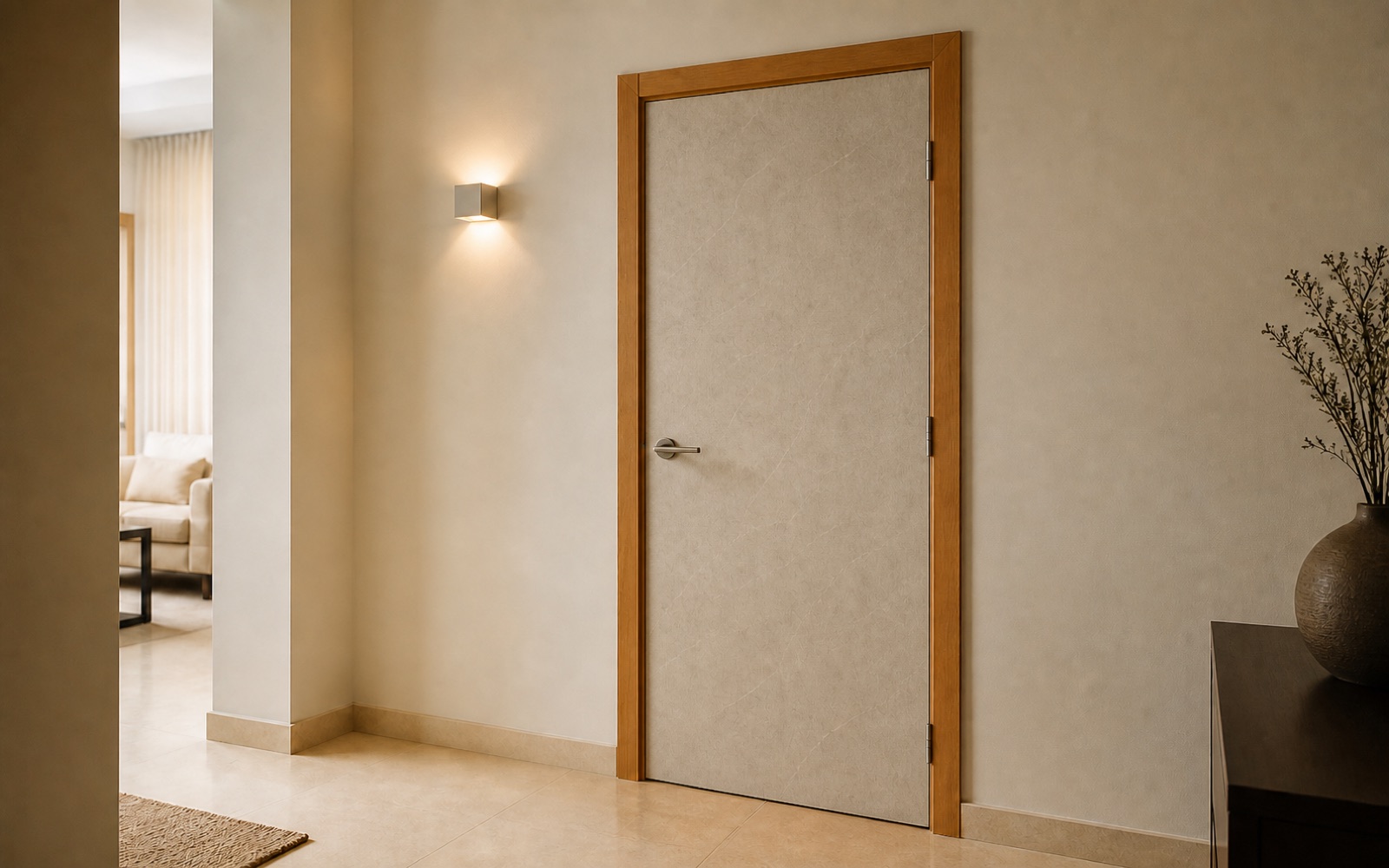 La même porte avec une finition minérale claire après transformation